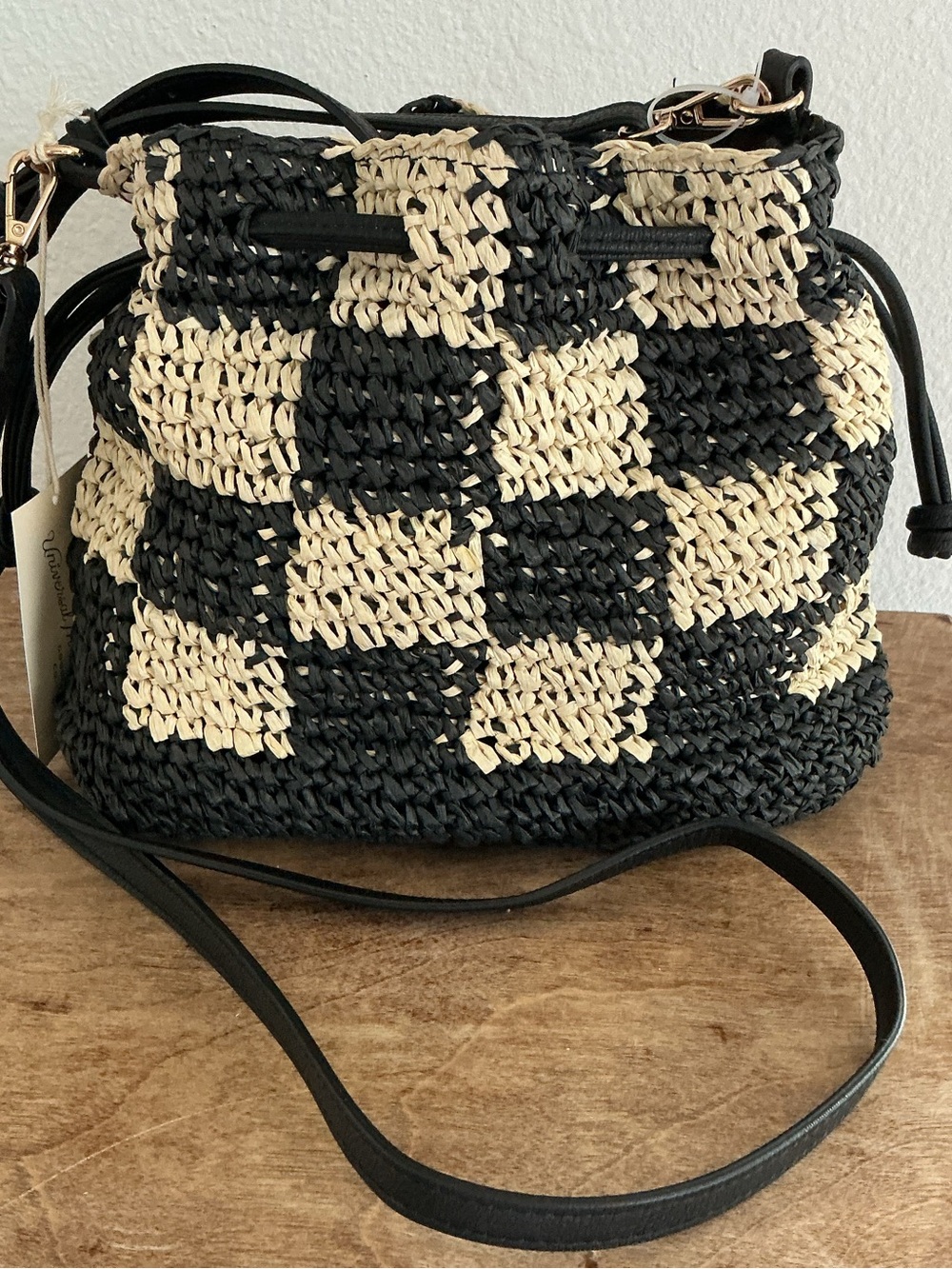 Universal Thread Black & Cream Woven Drawstring Crossbody